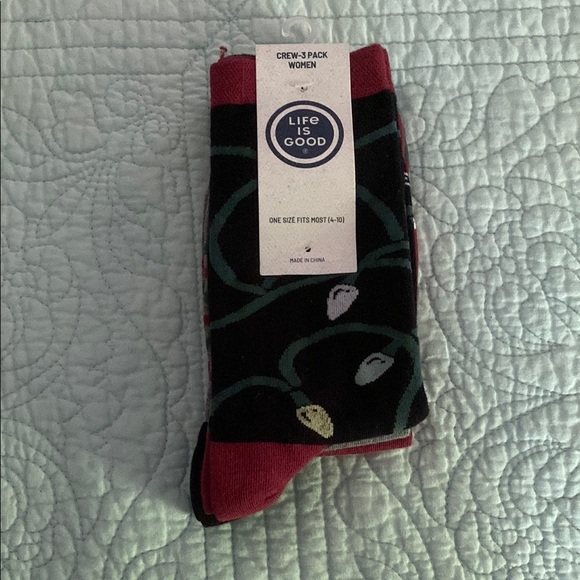 Life Is Good Black and Red Crew Socks with Holiday Designs - Picture 1 of 5